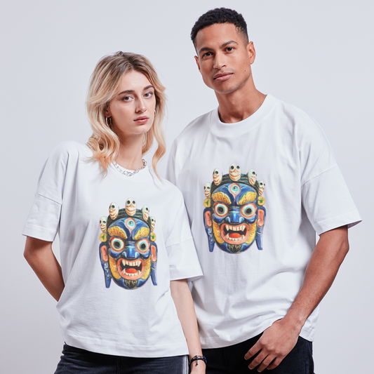 Mystische Maske BLUE - Unisex Oversize Bio-T-Shirt - Weiß
