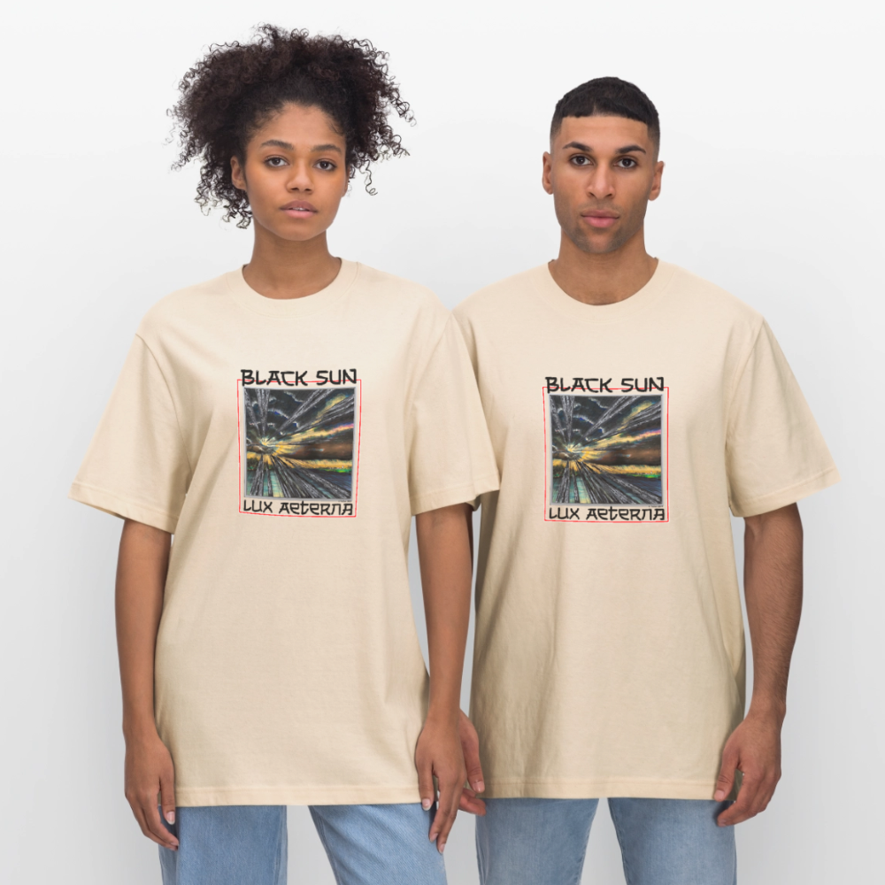 Black Sun / Lux Aeterna - Lässiges Shirt mit Tiefgang - Weißgrau